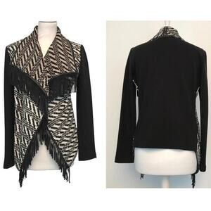 Pinko Fringed Knitwear Black White‎ Blazer Bolero Bohemian Size 10
